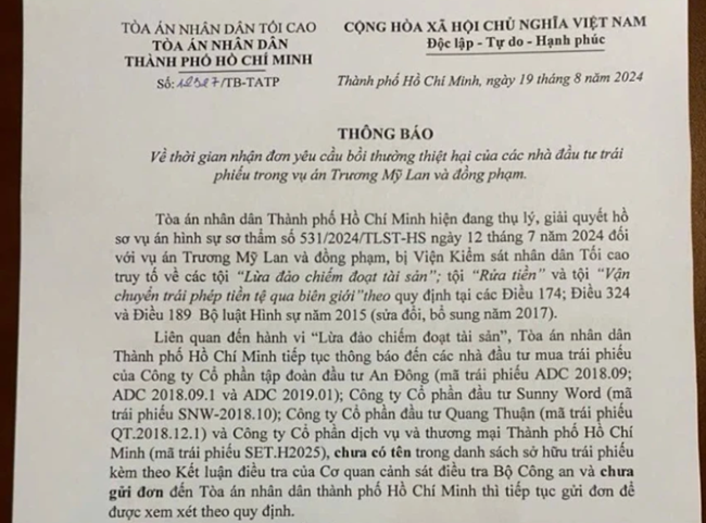 THỜI SỰ 21H30 ĐÊM 19/08/2024: Tòa án nhân dân TPHCM nhận đơn yêu cầu bồi thường thiệt hại của người mua trái phiếu trong vụ án Trương Mỹ Lan